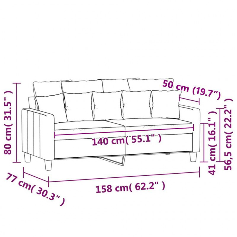 Sofa 2-osobowa, czarna, 140 cm, tapicerowana tkaniną
