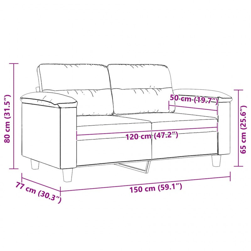 Sofa 2-osobowa, jasnoszara, 120 cm, tapicerowana mikrofibrą