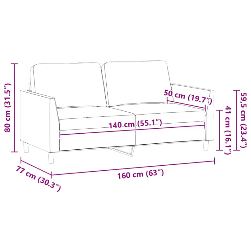 2-osobowa sofa, szary, 140 cm, sztuczna skóra