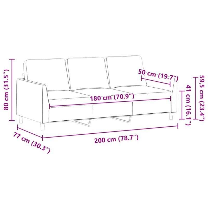 3-osobowa sofa, kremowa, 180 cm, sztuczna skóra
