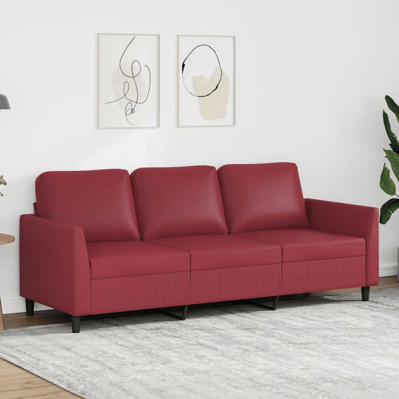 3-osobowa sofa, winna czerwień, 180 cm, sztuczna skóra