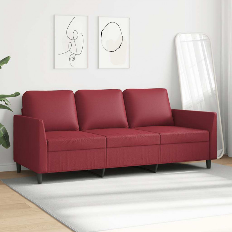3-osobowa sofa, winna czerwień, 180 cm, sztuczna skóra
