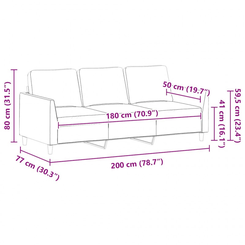 3-osobowa sofa, cappuccino, 180 cm, sztuczna skóra