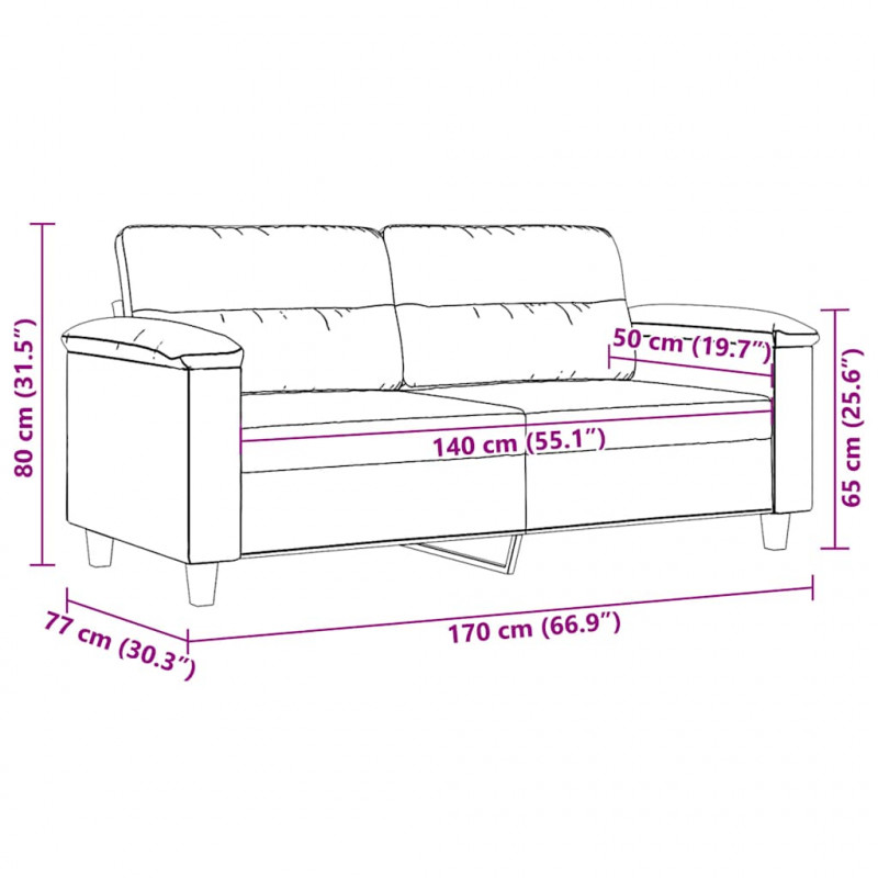 Sofa 2-osobowa, czarna, 140 cm, tapicerowana mikrofibrą