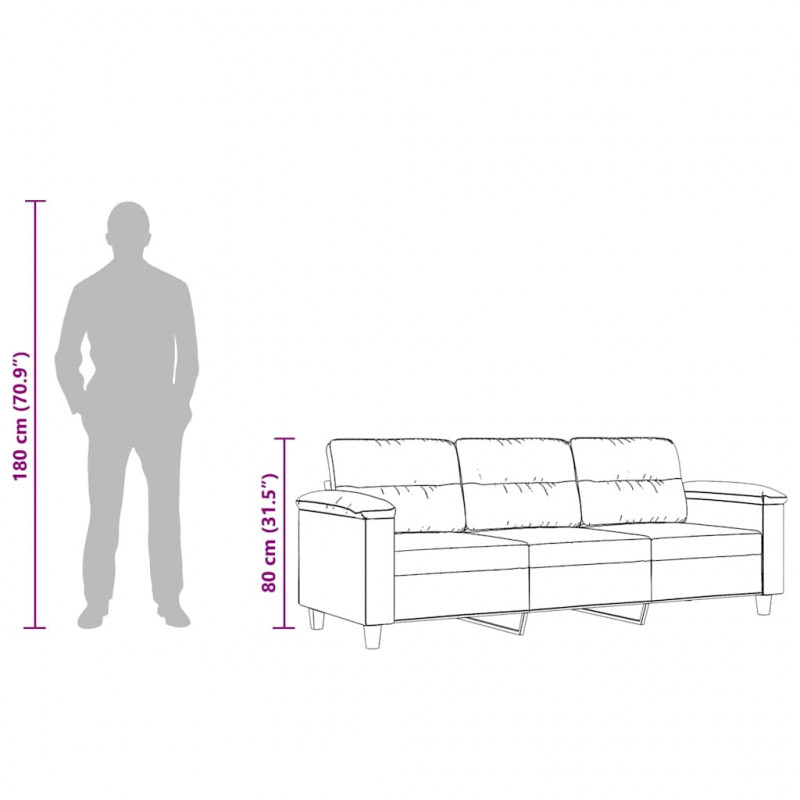 3-osobowa sofa, taupe, 180 cm, tapicerowana mikrofibrą