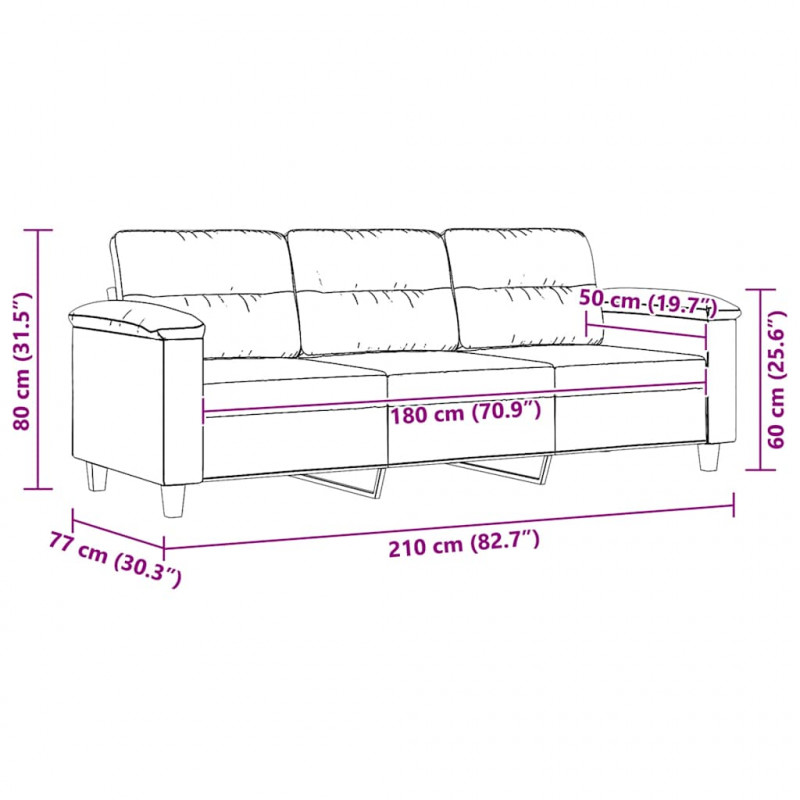 3-osobowa sofa, kremowa, 180 cm, tapicerowana mikrofibrą
