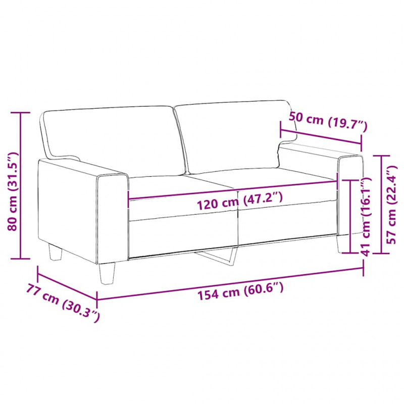 2-osobowa sofa, kremowy, 120 cm, sztuczna skóra