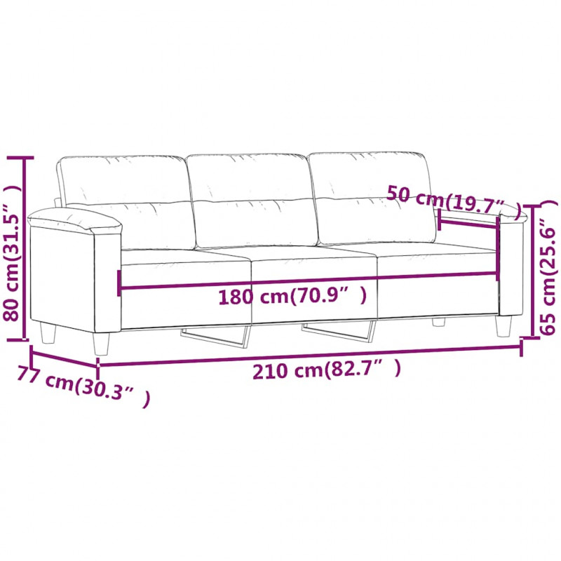 3-osobowa sofa, beżowy, 180 cm, tapicerowana mikrofibrą