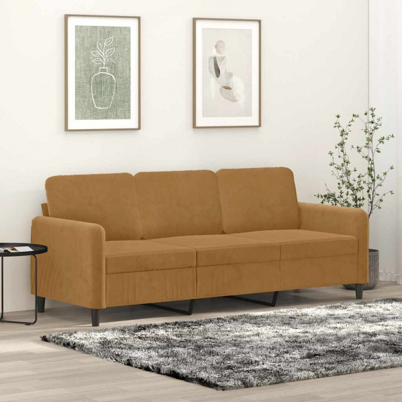 Sofa 3-osobowa, brązowa, 180 cm, tapicerowana aksamitem