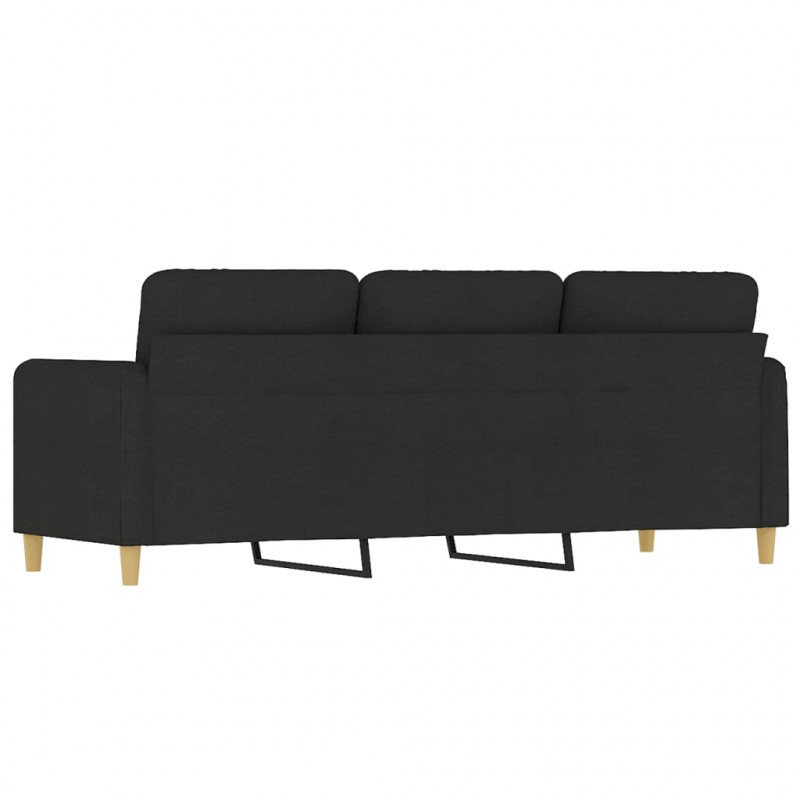 Sofa 3-osobowa, czarna, 180 cm, tapicerowana tkaniną