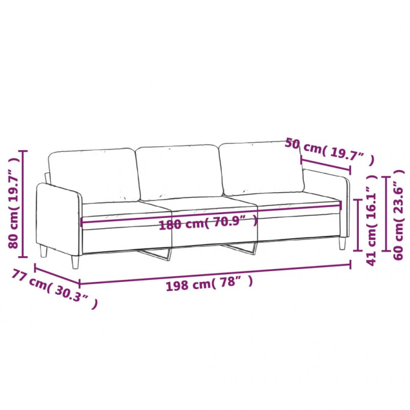 Sofa 3-osobowa, winna czerwień, 180 cm,tapicerowana tkaniną