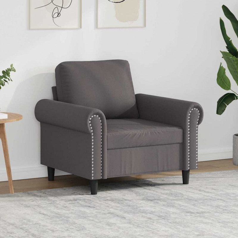 Fotel, szary, 60 cm, obity sztuczną skórą