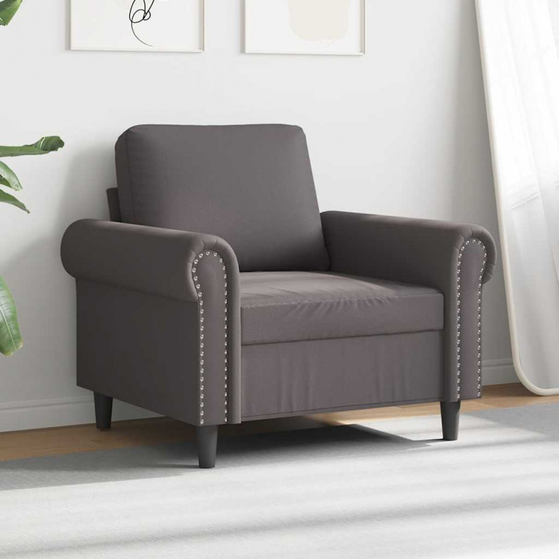 Fotel, szary, 60 cm, obity sztuczną skórą