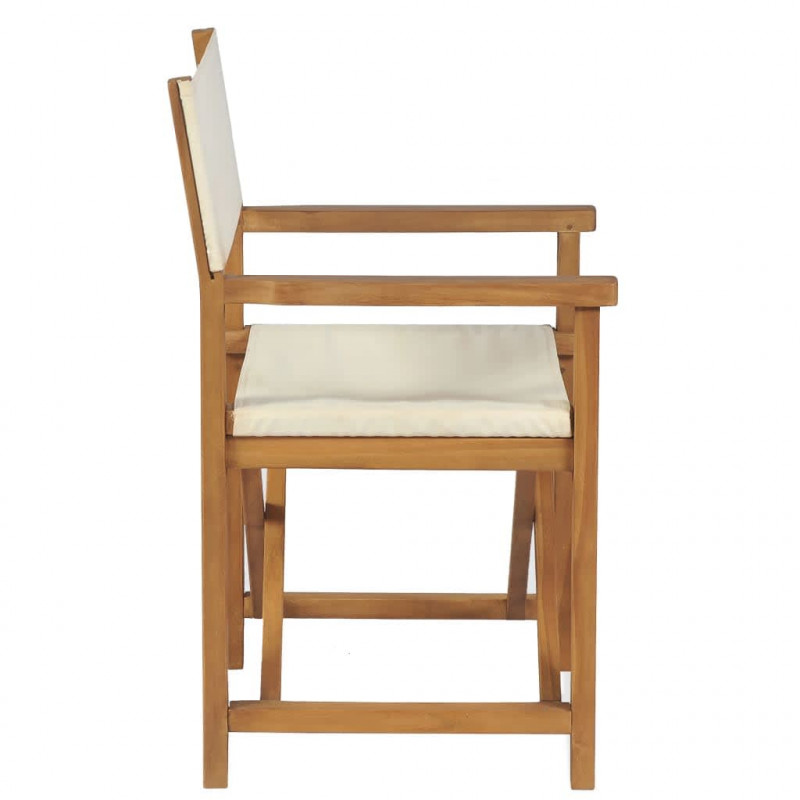 Składane krzesła reżyserskie, 2 szt., kremowe, drewno tekowe