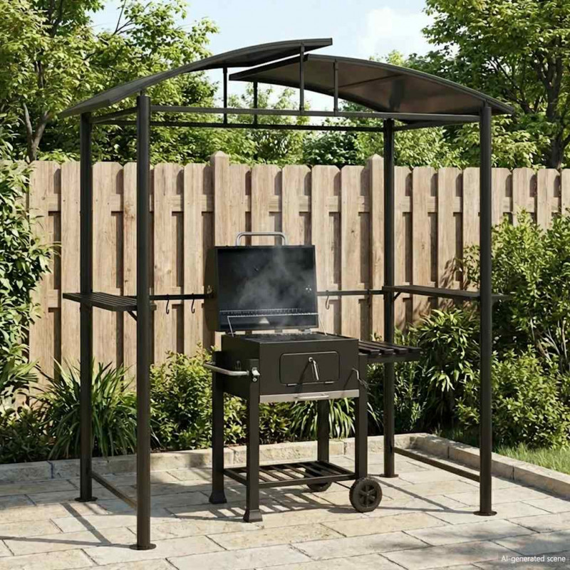Altana grillowa z półkami, antracytowa, 210x114x230 cm, stal