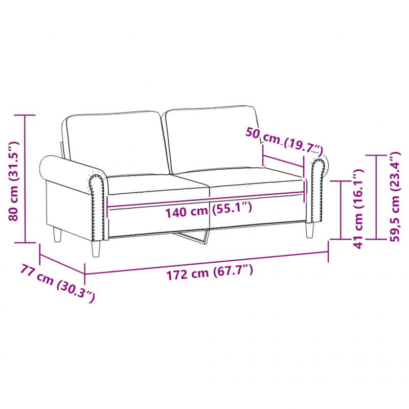 2-osobowa sofa, kremowy, 140 cm, sztuczna skóra