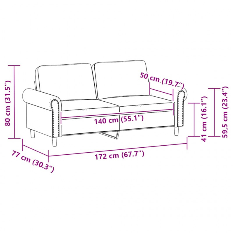 2-osobowa sofa, szary, 140 cm, sztuczna skóra