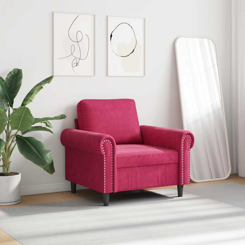 Fotel, winna czerwień, 60 cm, obity aksamitem