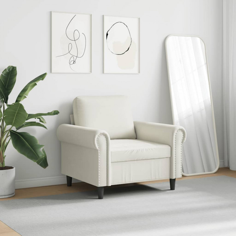 Fotel, kremowy, 60 cm, obity aksamitem