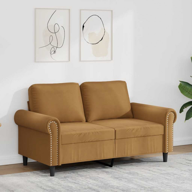 Sofa 2-osobowa, brązowy, 120 cm, tapicerowana aksamitem