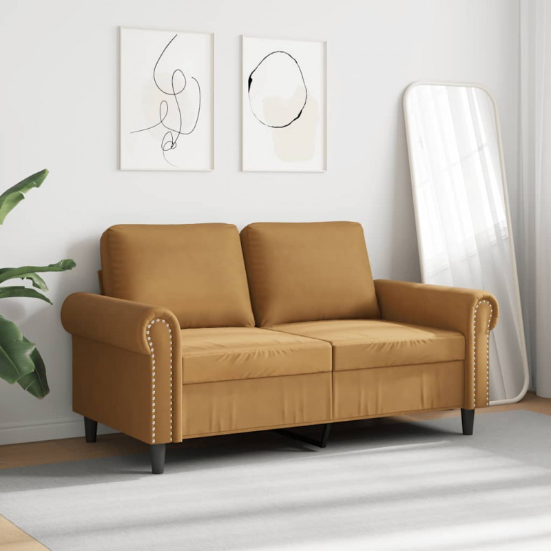 Sofa 2-osobowa, brązowy, 120 cm, tapicerowana aksamitem
