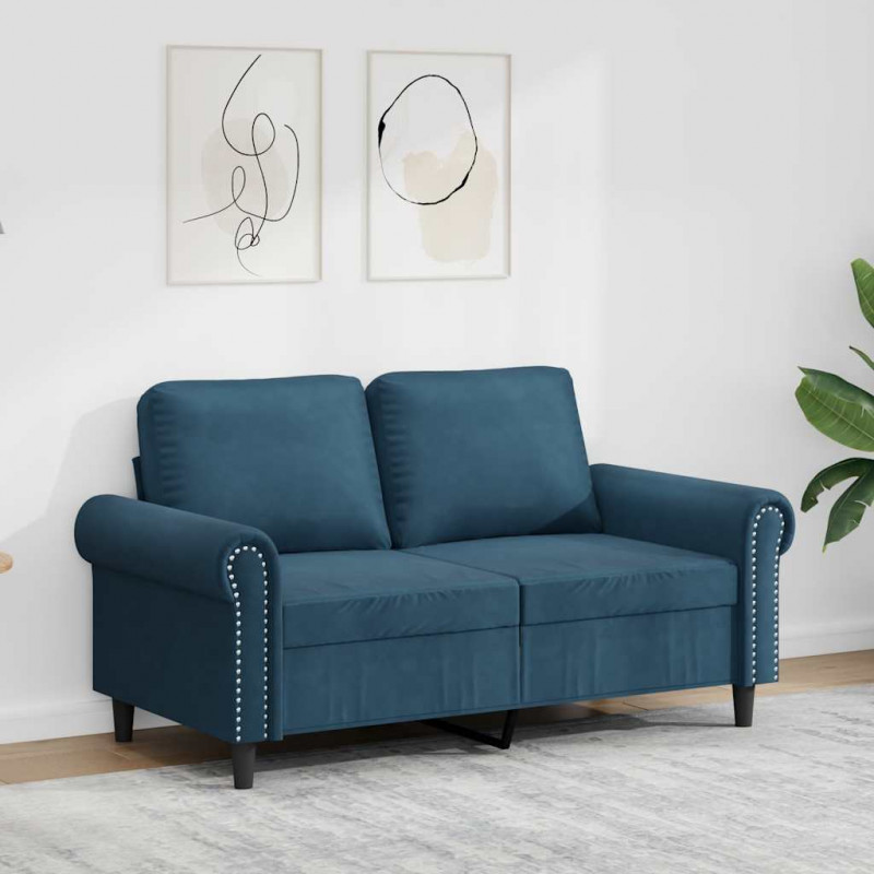 Sofa 2-osobowa, niebieski, 120 cm, tapicerowana aksamitem