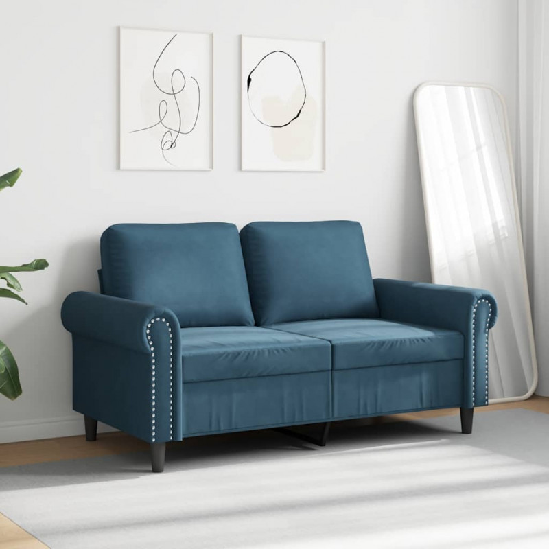 Sofa 2-osobowa, niebieski, 120 cm, tapicerowana aksamitem