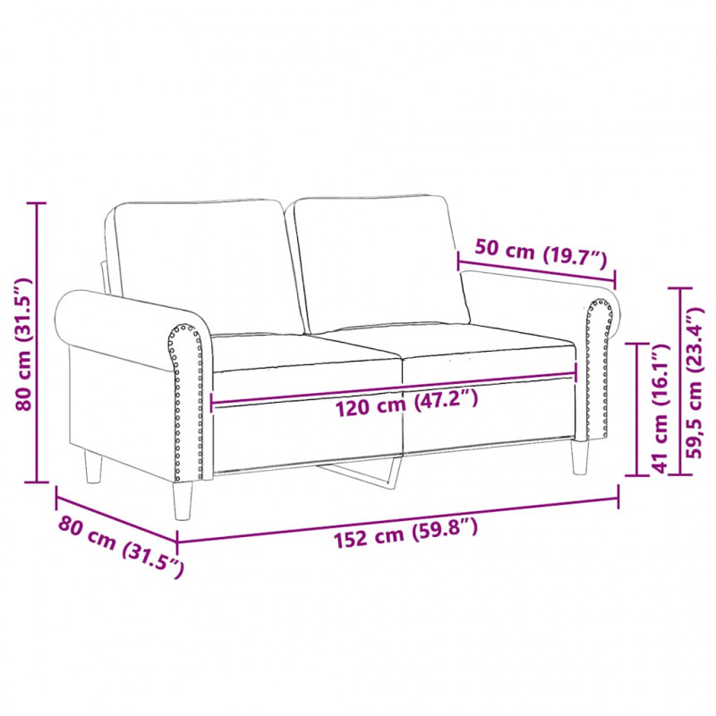 Sofa 2-osobowa, niebieski, 120 cm, tapicerowana aksamitem