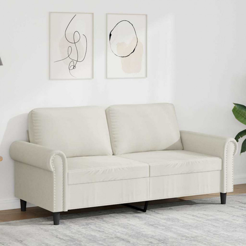 Sofa 2-osobowa, kremowy, 140 cm, tapicerowana aksamitem