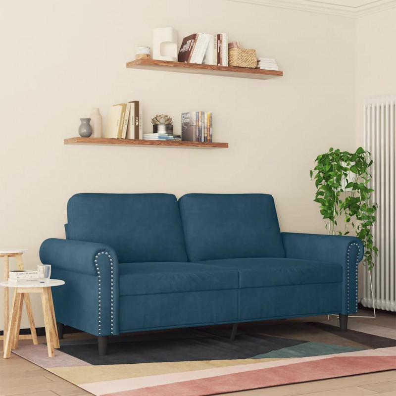 Sofa 2-osobowa, niebieski, 140 cm, tapicerowana aksamitem
