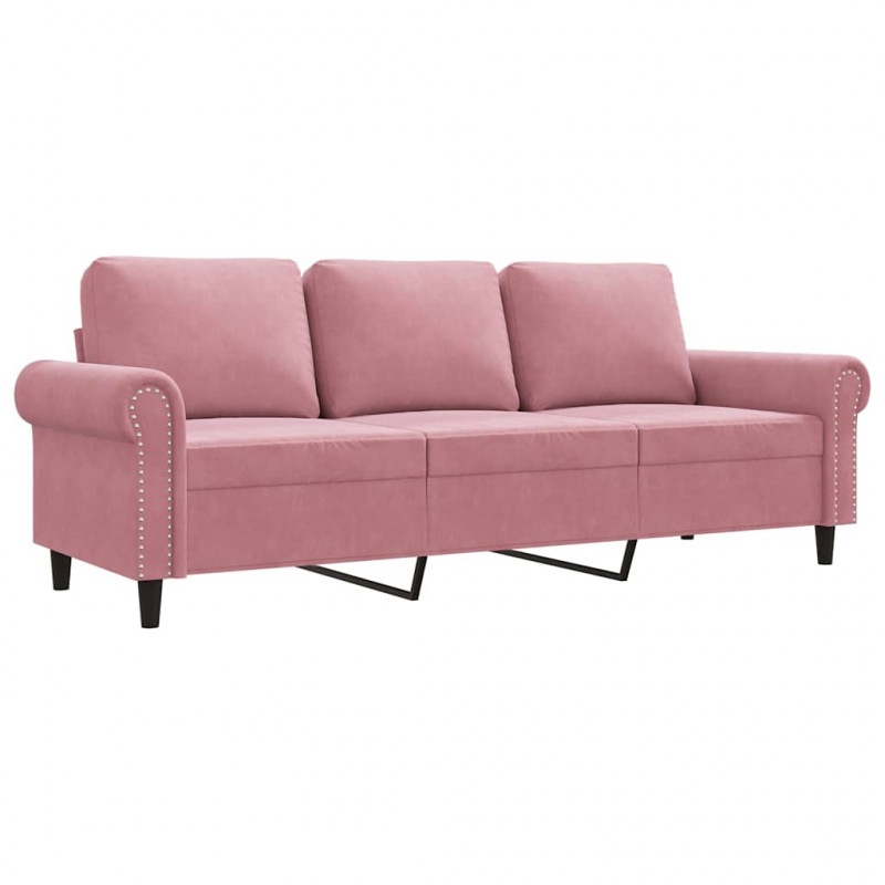 Sofa 3-osobowa, różowa, 180 cm, obita aksamitem