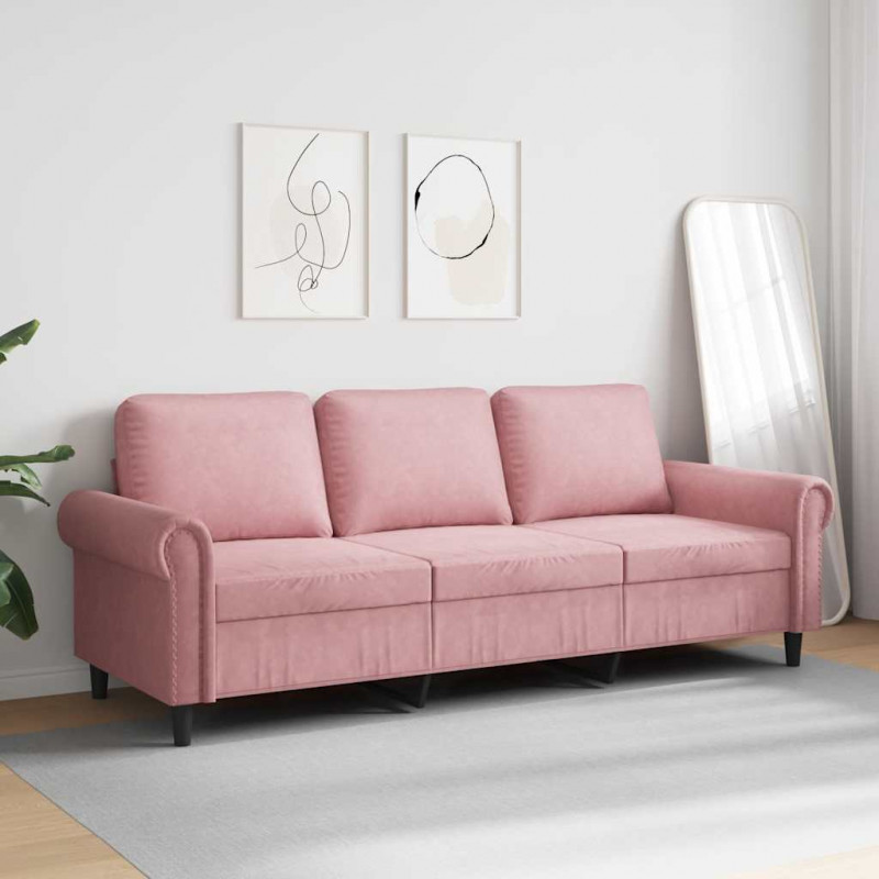 Sofa 3-osobowa, różowa, 180 cm, obita aksamitem