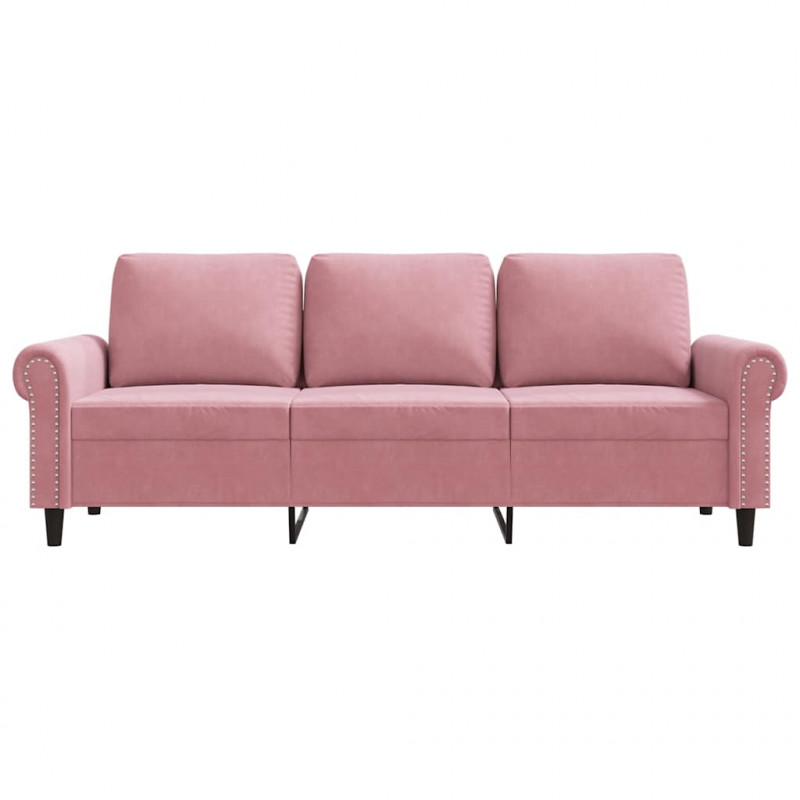 Sofa 3-osobowa, różowa, 180 cm, obita aksamitem
