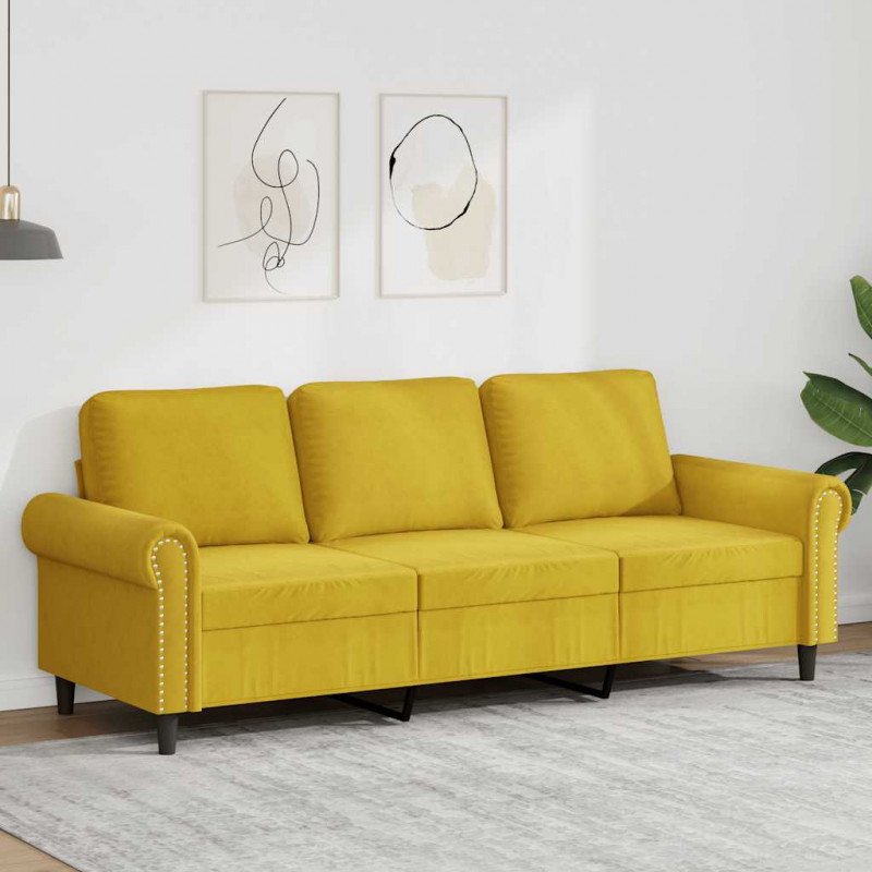 Sofa 3-osobowa, żółty, 180 cm, tapicerowana aksamitem