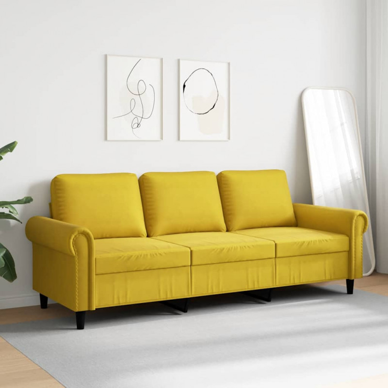Sofa 3-osobowa, żółty, 180 cm, tapicerowana aksamitem