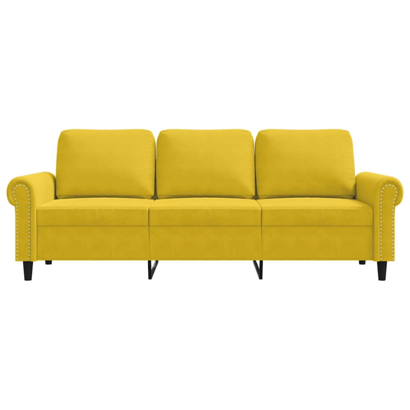 Sofa 3-osobowa, żółty, 180 cm, tapicerowana aksamitem