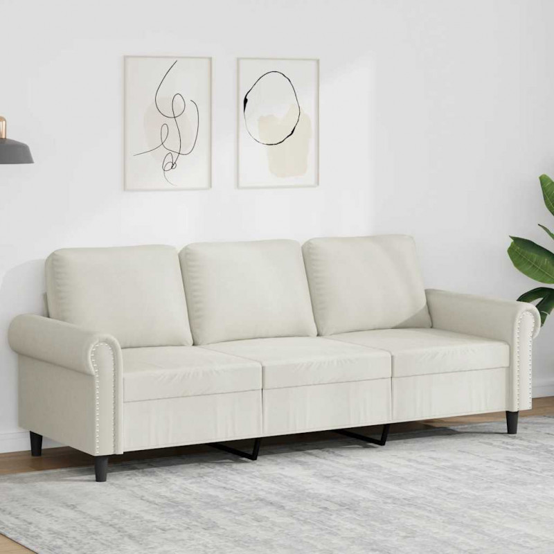 Sofa 3-osobowa, kremowy, 180 cm, tapicerowana aksamitem
