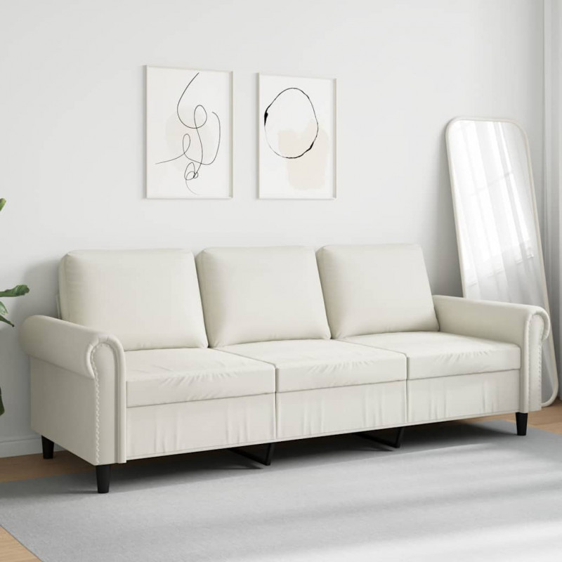 Sofa 3-osobowa, kremowy, 180 cm, tapicerowana aksamitem