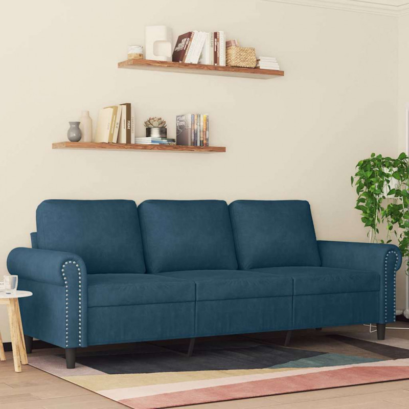 Sofa 3-osobowa, niebieski, 180 cm, tapicerowana aksamitem