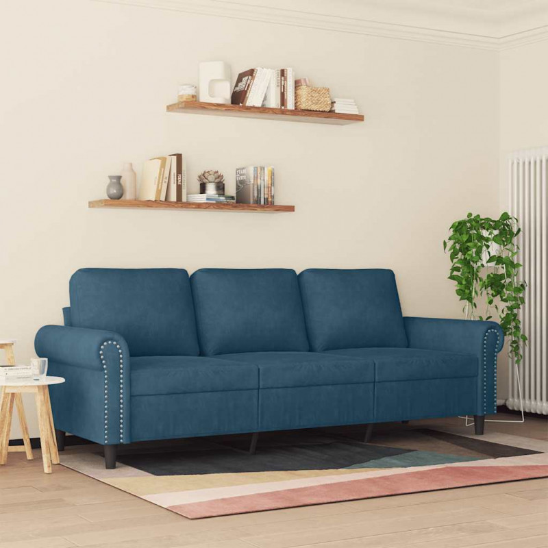 Sofa 3-osobowa, niebieski, 180 cm, tapicerowana aksamitem