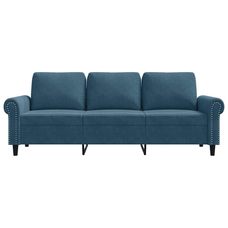 Sofa 3-osobowa, niebieski, 180 cm, tapicerowana aksamitem