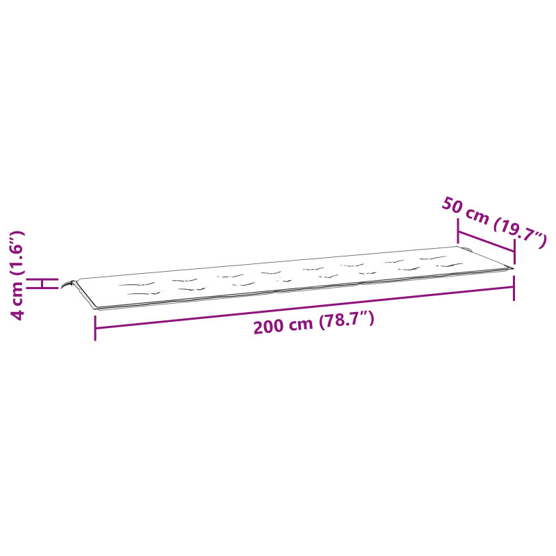 Poduszka na ławkę Wzór liścia 200 x 50 x 3 cm Materiał Oxford