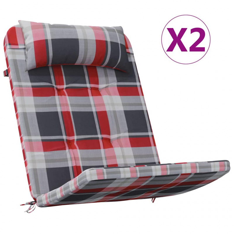Poduszki na krzesła 2 pcs Czerwony w kratkę 58 x 77 x 4,5 cm