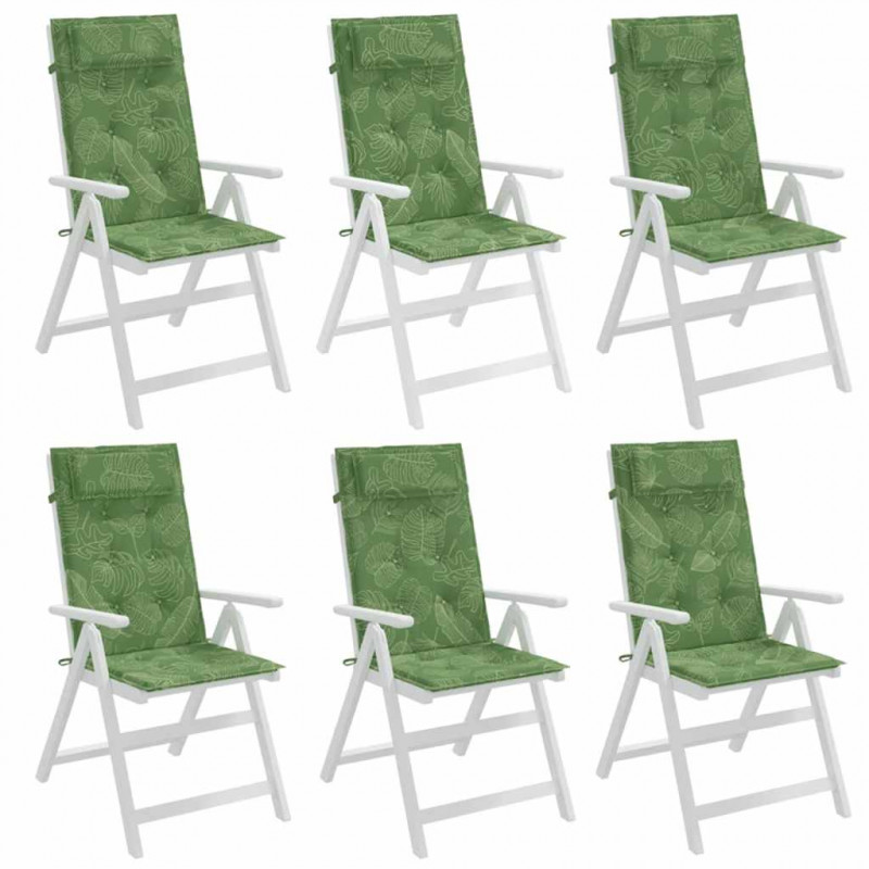 Poduszki na krzesła z wysokim oparciem, 6 szt., wzór w liście