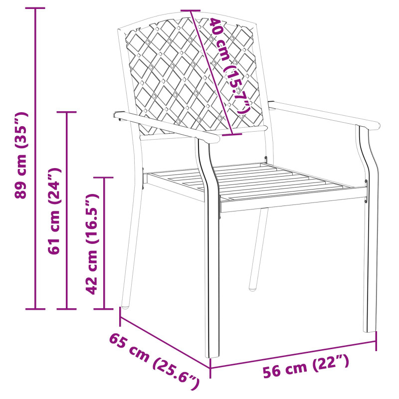 Krzesło Ogrodowe 2 pcs Antracyt 56 x 65 x 89 cm Stal