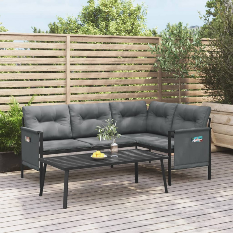 Ogrodowa sofa narożna, antracytowa, stal i textilene