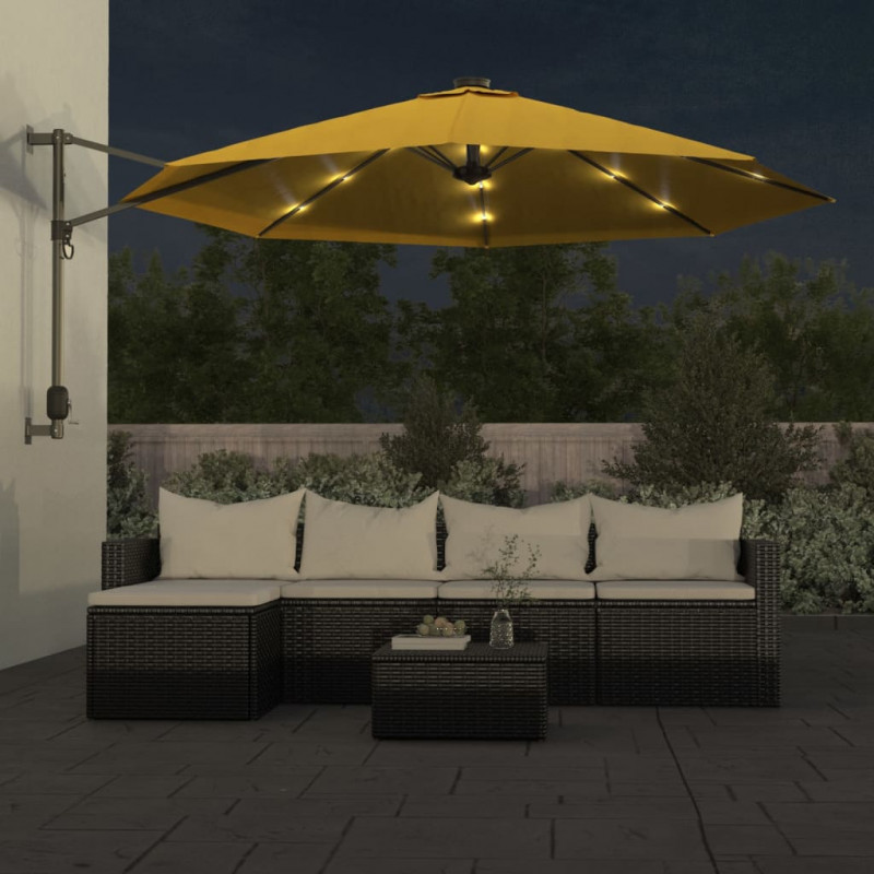 Ścienny parasol ogrodowy z LED, żółty, 290 cm