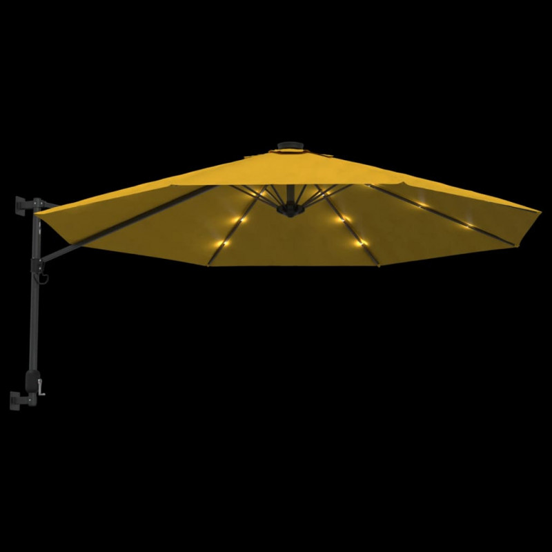 Ścienny parasol ogrodowy z LED, żółty, 290 cm