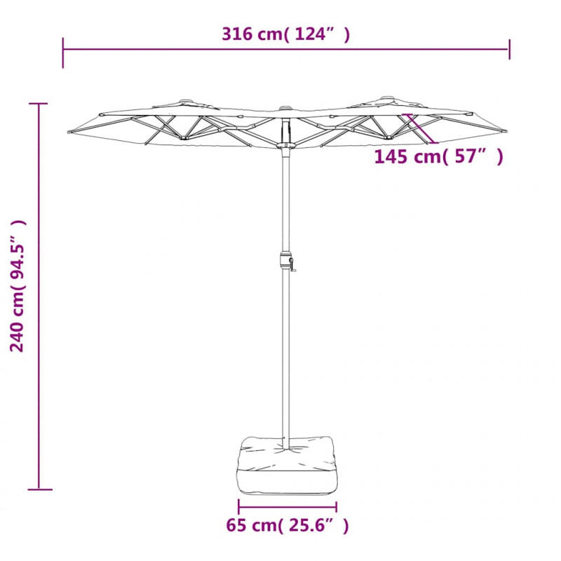 Podwójny parasol ogrodowy z LED, zielony, 316x240 cm