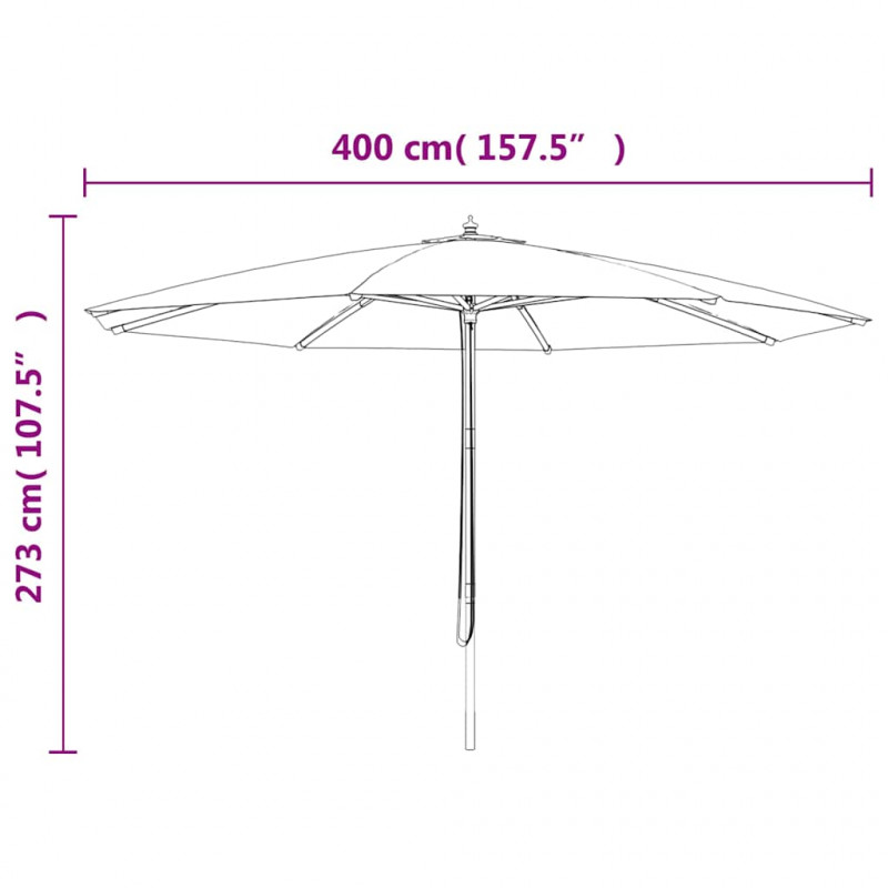 Parasol ogrodowy na drewnianym słupku, bordowy, 400x273 cm